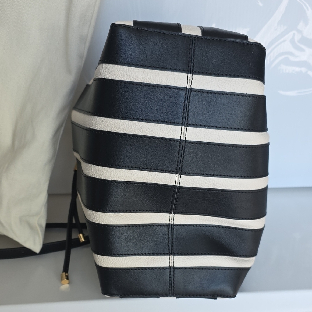 NWT Ulla Johnson Leather Alma Everday Bucket Bag Noir Stripe Purse - Picture 10 of 16